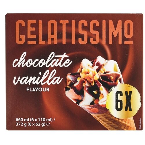  Sladoled GELATISSIMO čokolada vanila kornet 6x110ml Slike