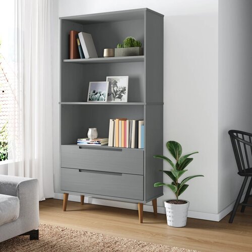  The Living Store Knjižna omara MOLDE siva 85x35x170,5 cm trdna borovina - Knjižna Omara, (21431215) Slike