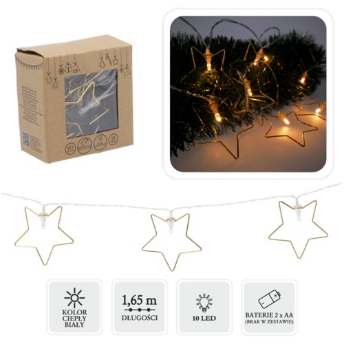 Molarem Home Božićne LED lampice na baterije &amp;ndash; Zvijezde, 10 svjetala s toplo bijelim svjetlom, 1,65 m Slike