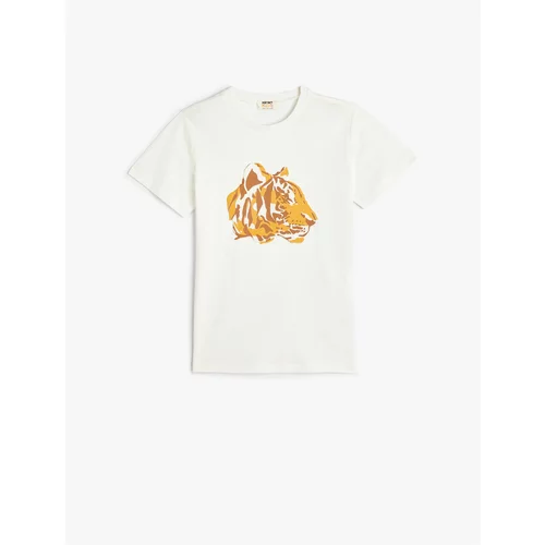 Koton T-Shirt Tiger Printed Short Sleeve Crew Neck Cotton