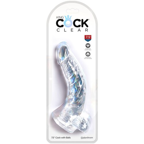 King Cock Clear 7,5 - pripenjalni, testisni dildo (19 cm) Slike