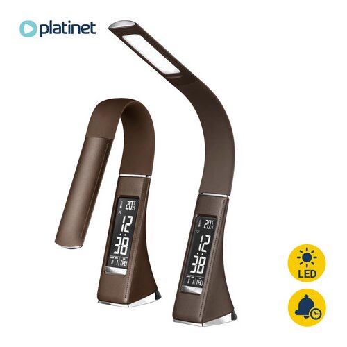 Platinet PDLU2 usnjena namizna LED svetilka, ura, datum, temperatura, rjava, (20533082) Slike