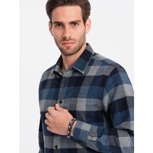 Ombre Men&amp;#039;s plaid flannel shirt - blue Slike