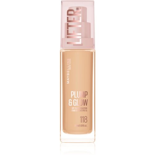 Maybelline Lifter Plump & Glow posvetlitveni tekoči puder za naraven videz odtenek 118 30 ml Cene