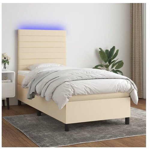 vidaXL Box spring postelja z vzmetnico LED krem 100x200 cm b Cene