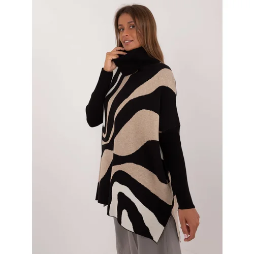 Fashion Hunters Black-beige turtleneck with slits