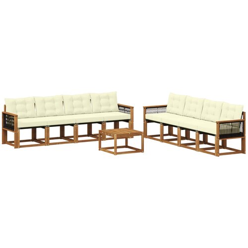 vidaXL Zunanja garnitura za sedenje z blazino 9 pcs Naravna in smetana, (5000269611) Cene