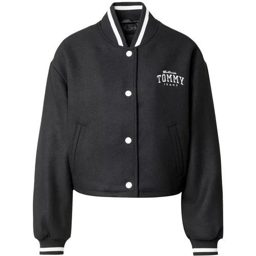 Tommy Jeans Prehodna jakna 'VARSITY' črna / bela