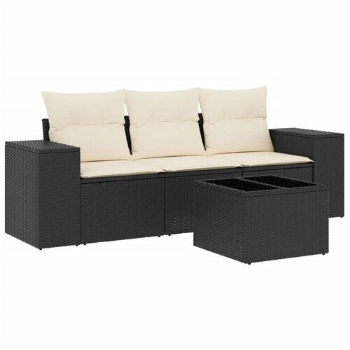Maison Chic Seti vrtnega pohištva - Vrtna garnitura - Vrtni pohištvo set 4-delna z blazinami črna poli ratan, (21819942) Cene