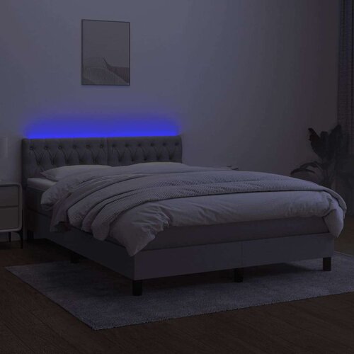  Krevet box spring s madracem LED svjetlosivi 140x190 cm tkanina Slike