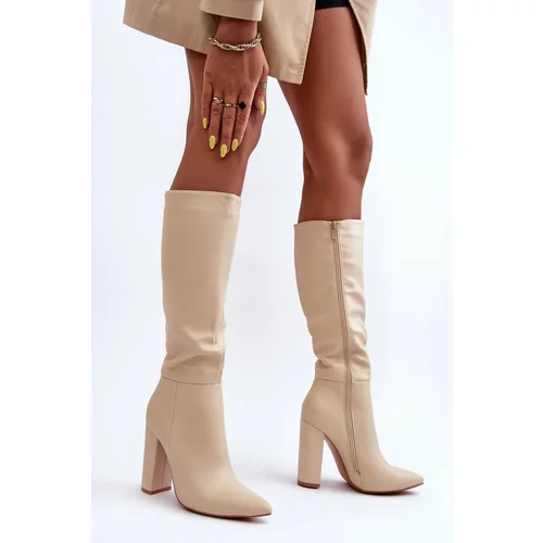Kesi Elegant heel boots leather beige Eudonice