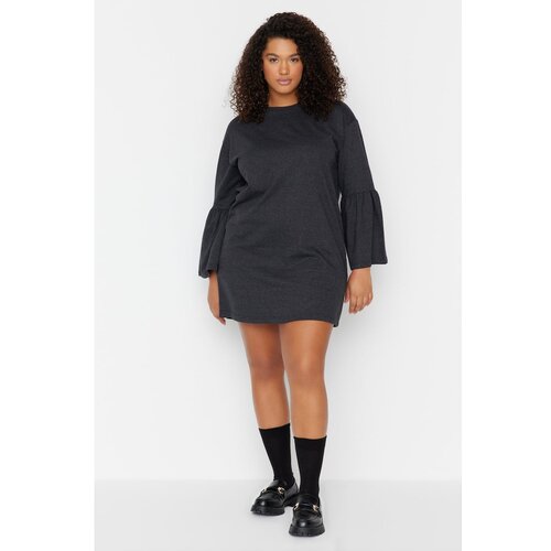 Trendyol Curve Anthracite Balloon Sleeve Knitted Dress Slike