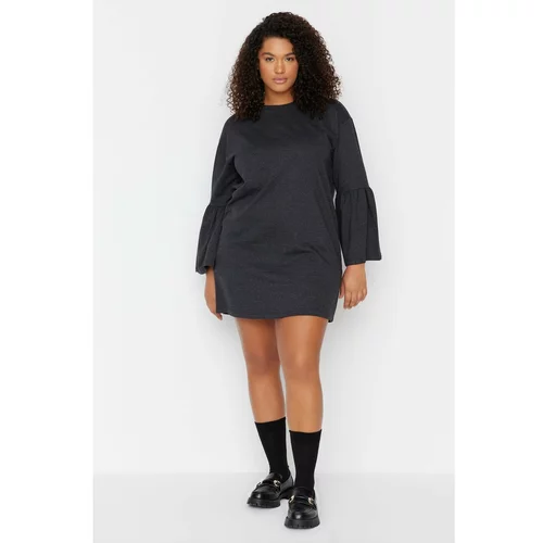 Trendyol Curve Anthracite Balloon Sleeve Knitted Dress