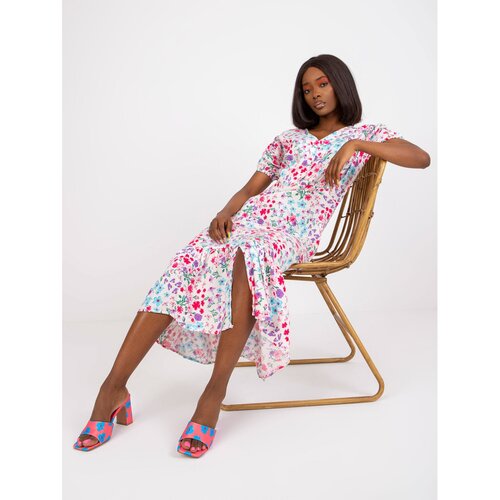 Fashion Hunters Ecru midi dress with floral print Slike