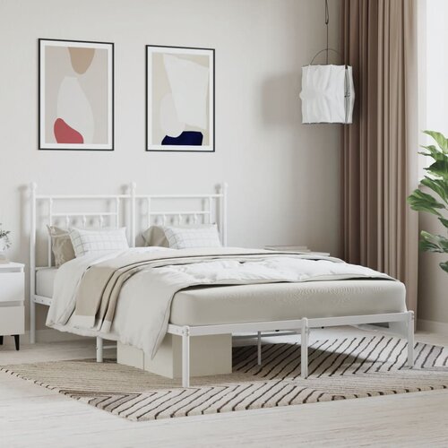 VidaXL Metalni okvir za krevet s uzglavljem bijeli 140 x 190 cm Slike