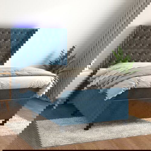 vidaXL Krevet box spring s madracem LED tamnoplavi 100x200 cm baršun Cijene