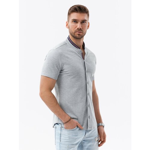 Ombre Men's knitted shirt with short sleeves and collared collar - grey Slike
