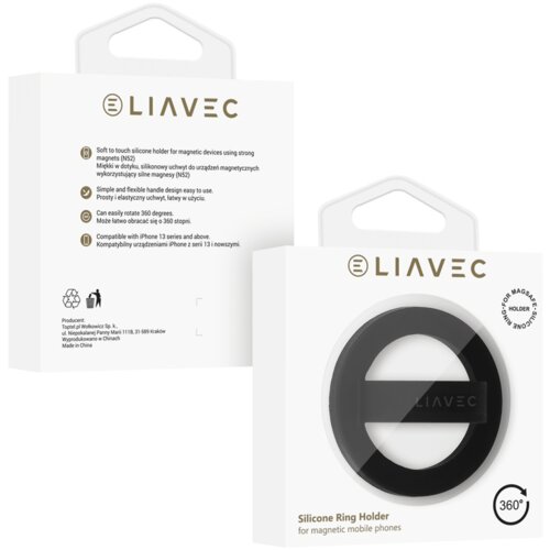 LIAVEC Ring držalo za telefon Magsafe črno Slike