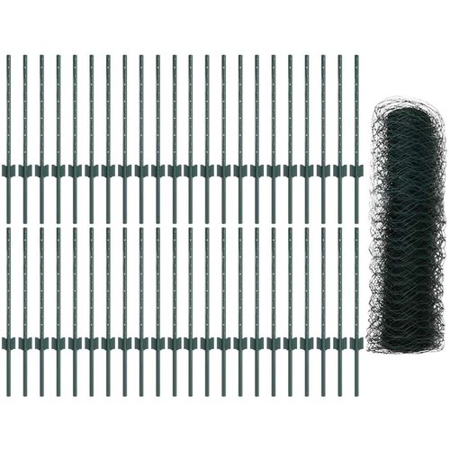 vidaXL Ograde Postovi 11 kom U-Kanal Zelena 60 cm Čelik, Heptagon Ograda Zelena 0.6x100 m Čelik Cijene