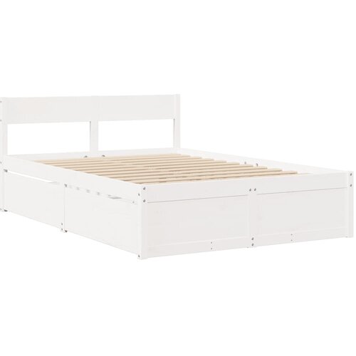 VidaXL Posteljni okvir s predali bel 135x190 cm trdna borovina, (21228706) Slike