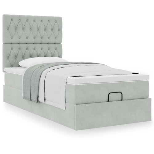 VidaXL Otomanski posteljni okvir z vzmetnicami siv 90x190cm žamet Slike