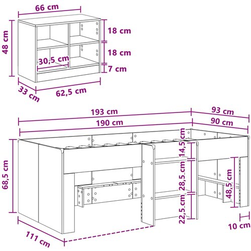  Loft krevet s ormarom 3 kom. Dimljeni hrast Konstruirano drvo Smeđa 90 x 190 cm Slike