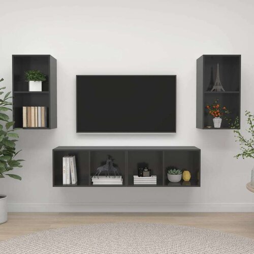 Sijaj Zidni TV ormarići 4 kom visoki sjaj sivi od iverice Cijene