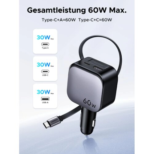 Ugreen 60W auto punjač s ugrađenim USB-C kabelom Slike