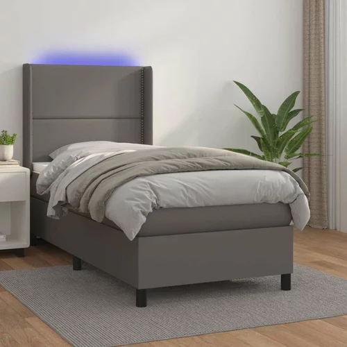  Box spring postelja z vzmetnico LED siva 90x200 cm umetno usnje, (20930517)