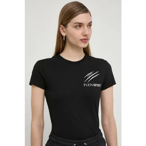 Plein Sport Pamučna majica za žene, boja: crna