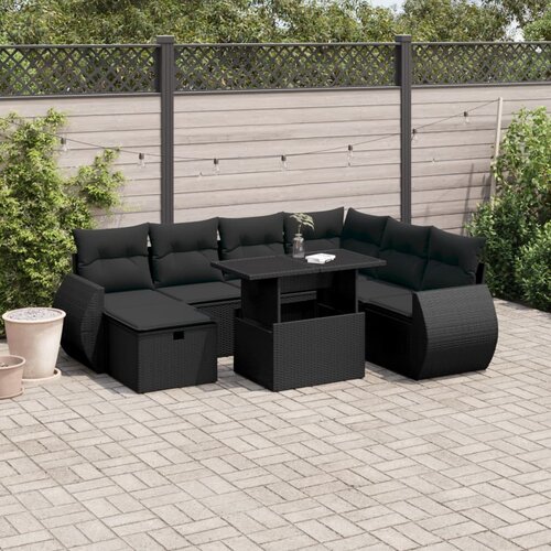 vidaXL 8-dijelni set vrtnih sofa od poliratana s jastucima crni Cijene