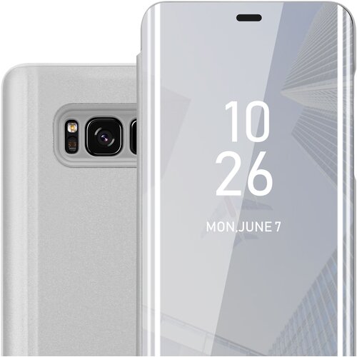 Cadorabo Ohi&amp;scaron;je, združljiv s Samsungom v Agate Silver - Clear View Zrcalo Za&amp;scaron;čitni pokrov s funkcijo stojala 360 stopinj za&amp;scaron;čita, (20567046) Slike