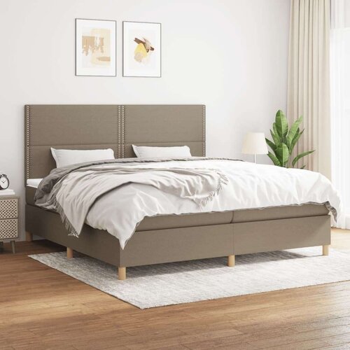  Box spring postelja z vzmetnico taupe 200x200 cm blago, (20884306) Slike