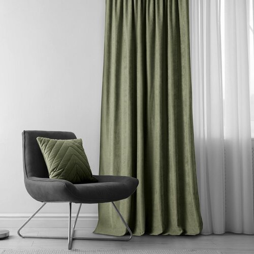  Curtain MILANA color olive style classic transparent dragon tape 5 cm with fringe 3 cm chenille 280x175 HOMEDE Slike