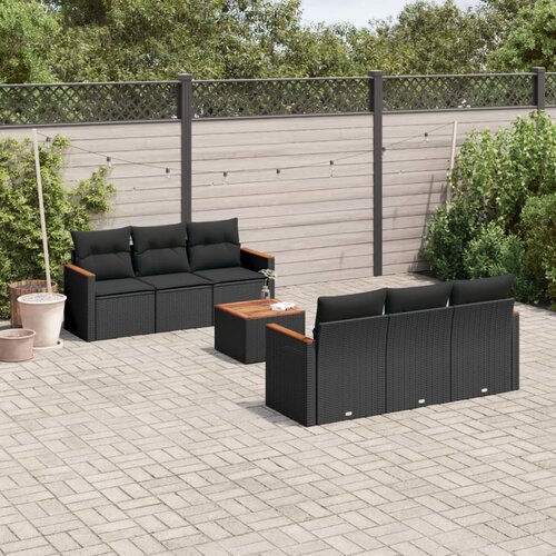  7-dijelni set vrtnih sofa od poliratana s jastucima crni Slike