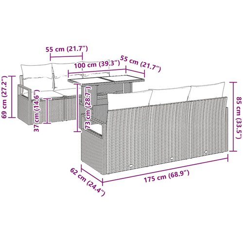  Sjedeća garnitura za vrt 7 kom. 6-Broj sjedala Crna i Krema 100 x 55 x 73 cm Slike