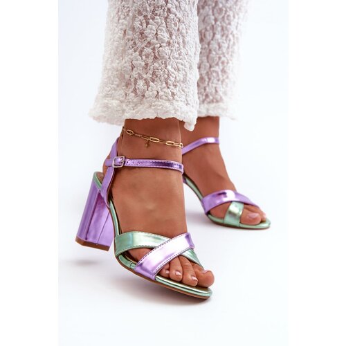 PS1 Eco Leather Sandals with Chunky Heel Purple Abilica Slike