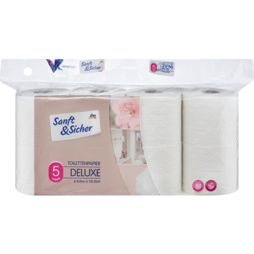Sanft&Sicher Deluxe toaletni papir, 5-slojni, 130 listića 8 kom Cene