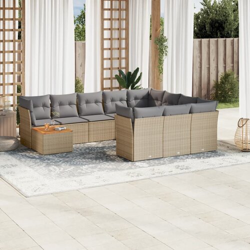 vidaXL 11-dijelni set vrtnih sofa od poliratana s jastucima bež Cijene