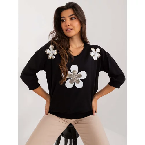 Fashion Hunters Black women's blouse with print and appliqué