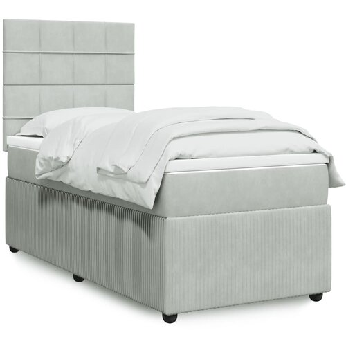 VidaXL Box spring postelja z vzmetnico svetlo siv 90x190 cm žamet Slike