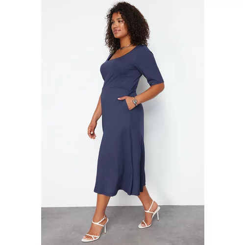 Trendyol Curve Navy Blue More Sustainable Midi Knitted Dress
