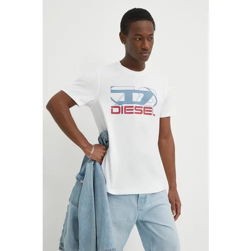 Diesel Pamučna majica T-DIEGOR-K74 za muškarce, boja: bijela, s tiskom, A12502.0GRAI
