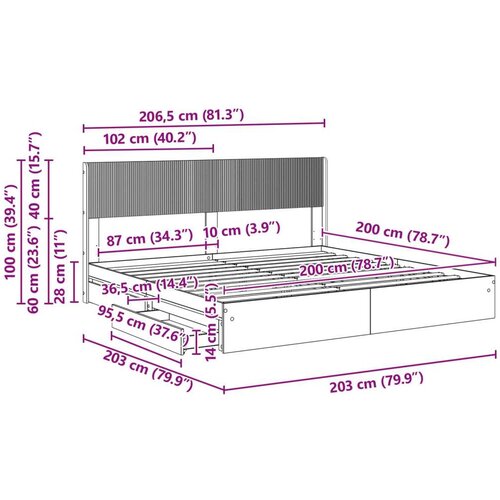  Okvir za krevet s pohranom i uzglavljem 3 pcs Slike