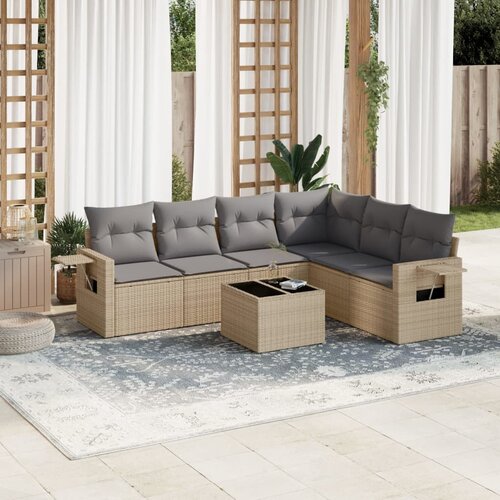 vidaXL 7-dijelni set vrtnih sofa od poliratana s jastucima bež Cijene