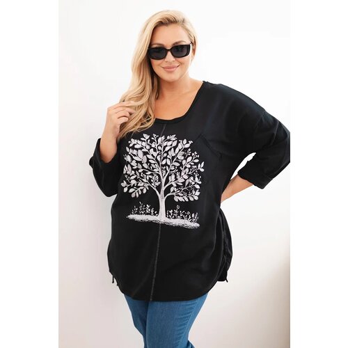 Kesi Włoski Women&amp;#039;s Plus Size cotton blouse with tree print black Slike