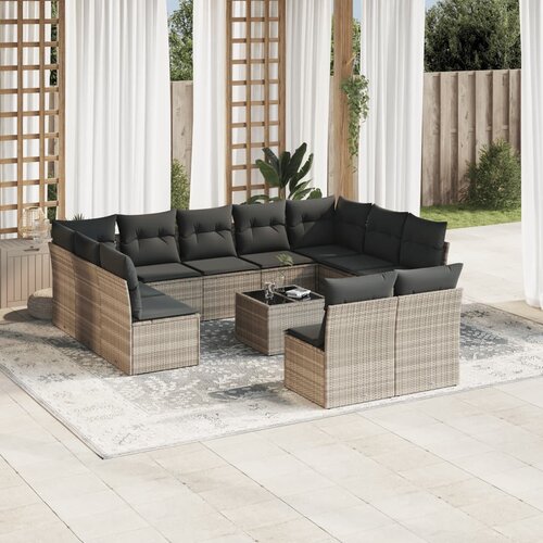 VidaXL 12-dijelni set vrtnih sofa poliratan s jastucima svijetlosivi Slike