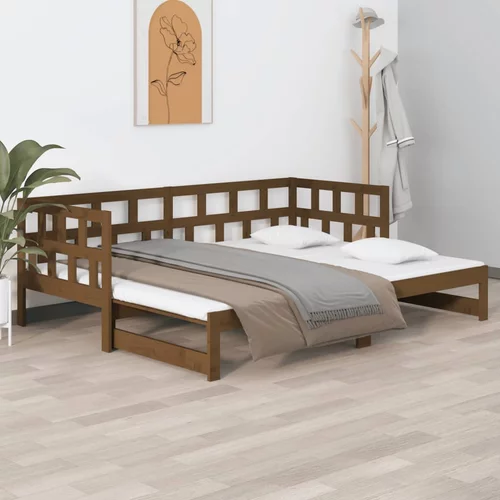 vidaXL izvlečna dnevna postelja medeno rjava borovina 2x(80x200) cm
