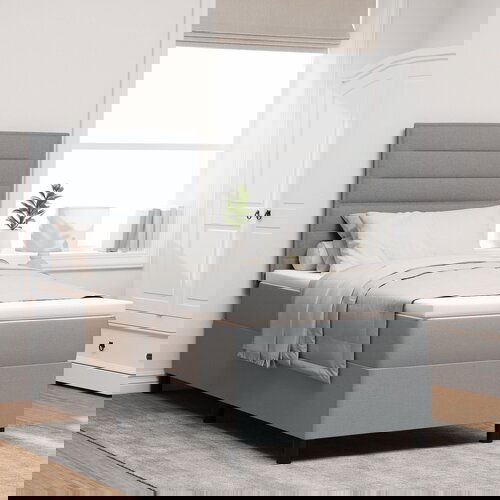 VidaXL Okvir kreveta s madracem Svjetlosiva Tkanina 100 x 200 cm Slike