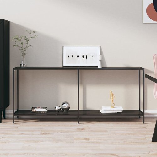The Living Store Konzolna mizica črna 180x35x75,5 cm kaljeno steklo - Konzolna Mizica, (21662302) Slike